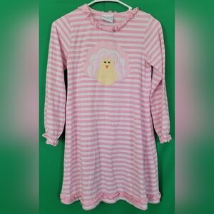 Thanksgiving Turkey Pink striped Girl Size 12 Jelly Bean Dress Pajama Ruffle